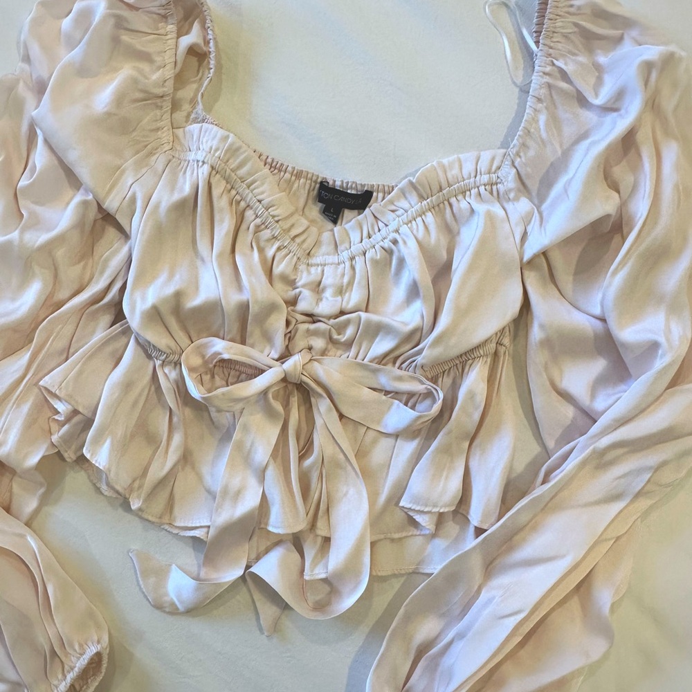 NWOT Light Pink/Champagne Sweetheart Ruffle Crop Top